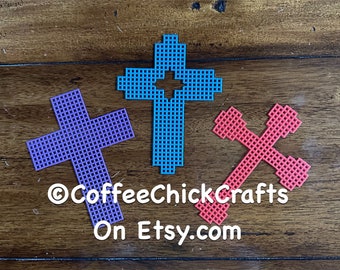 Set of 3 Fancy Crosses Plastic Canvas Cut Outs Plastic Canvas Cross Needlepoint