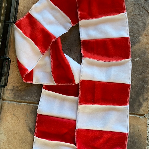 Red and White Striped Fleece Scarf Christmas Candy Cane Scarf Patchwork Scarf