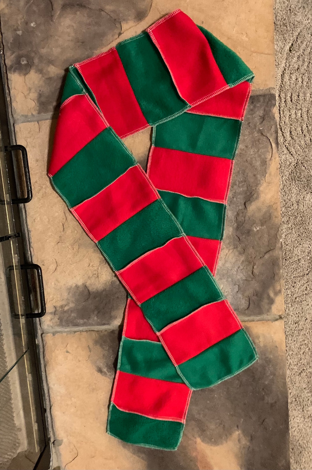 Red and Green Striped Fleece Scarf Christmas Scarf Patchwork Scarf Etsy