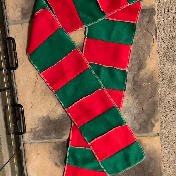 Red and Green Striped Fleece Scarf Christmas Scarf Patchwork Scarf