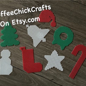 Plastic Canvas Christmas Ornament Cutouts: Tree, Santa, Snowman, Stocking, Star