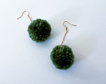 Winter / Forest Green Pom Pom Earrings - 1 Pom