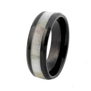 Black Tungsten with Antler Inlay Antler Ring  Size 10.5  Free Shipping