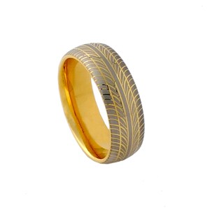 Tungsten Ring With Gold Plating and Grey Tire Pattern Design FREE SHIPPING image 5