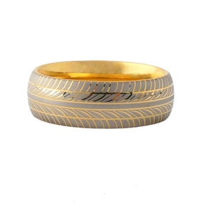 Tungsten Ring With Gold Plating and Grey Tire Pattern Design FREE SHIPPING image 4