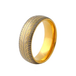 Tungsten Ring With Gold Plating and Grey Tire Pattern Design FREE SHIPPING image 1