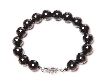 Black Gemtone Bracelet with Sterling Silver Clasp