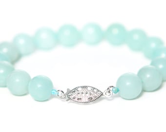 Amazonite Bracelet 10mm Round Amazonite Beads with 925 Sterling Silver Clasp