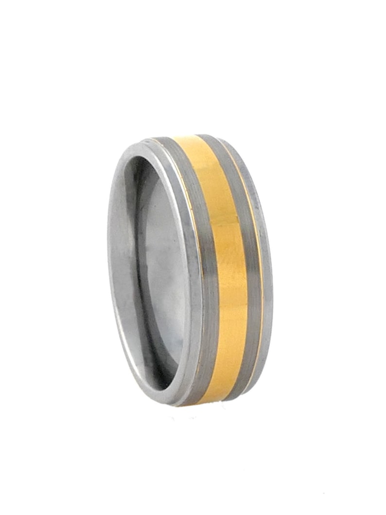 Mens Tungsten Carbide Wedding Band Raised Brushed Center with Gold Plating FREE SHIPPING