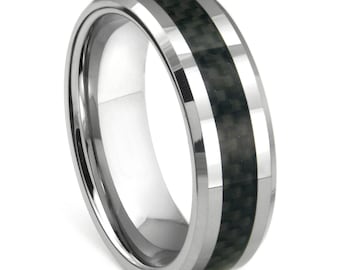 Wolfram-Ring mit schwarzen Carbon Fiber Inlay Herren Hochzeit Band Größe 9 kostenloser Versand