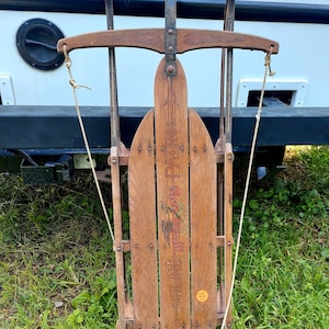 Flexible Flyer Vintage Sled No. 44 Airline Patrol S.L. Allen & Co Antique Wooden Snow Slider For Kids Made in the USA Philadelphia PA 1950s