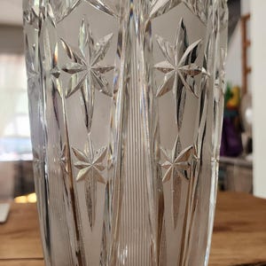 Cut Glass Vase Starlight Saw Tooth Crystal Vintage Antique Decor Clear Pillar Flower Vase
