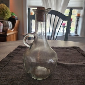 Vintage Glass Curet with Cork Stopper 6788 / 78 / 8 Clear Oil & Vinegar Bottle Old Glassware with Loop Handle