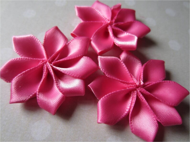 Pink Ribbon Satin Petal Flowers Pink Fabric Ribbon Flower Etsy Canada