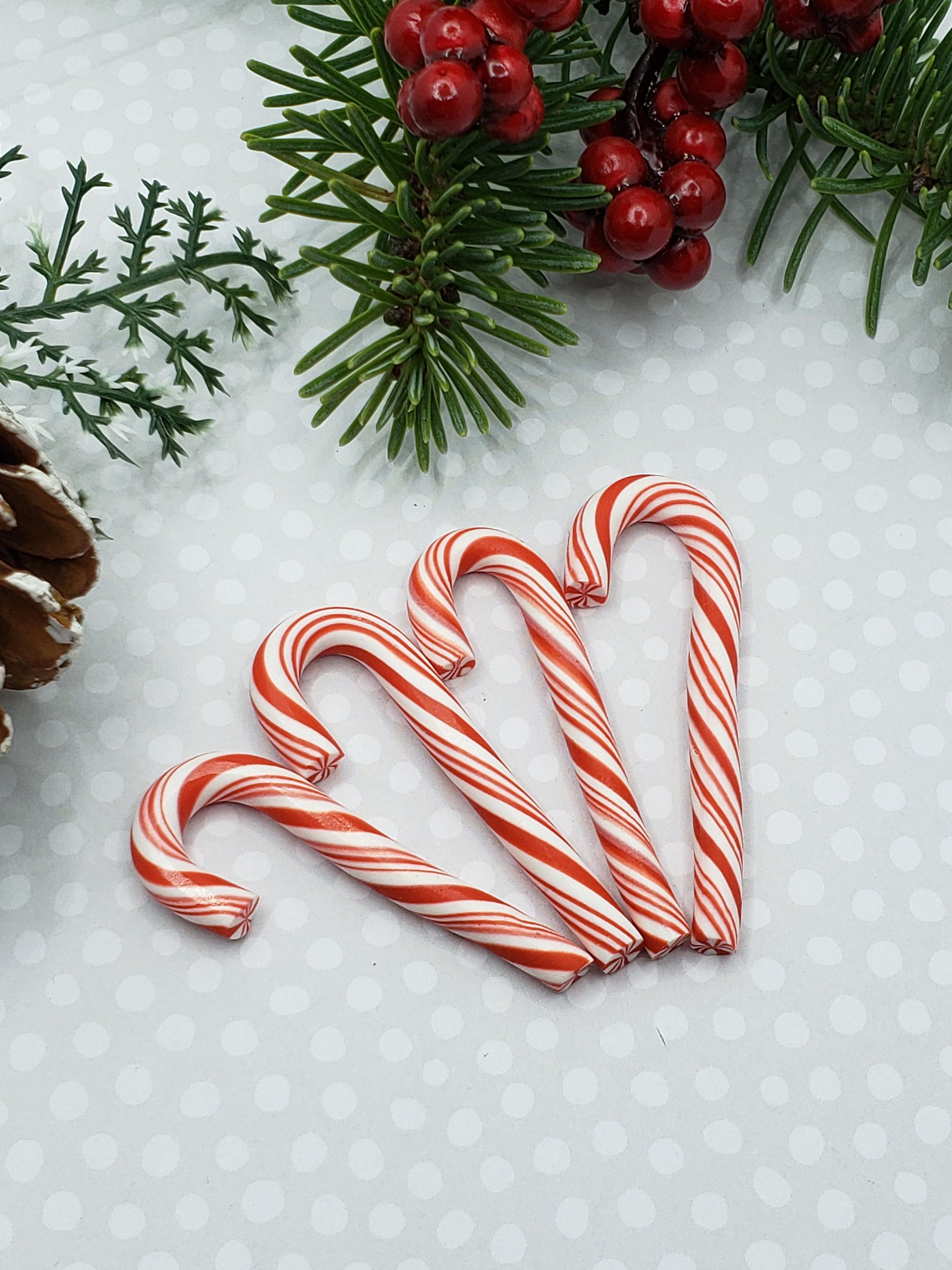 Red White Polymer Clay Candy Canes Fake Christmas Candy Cane Etsy