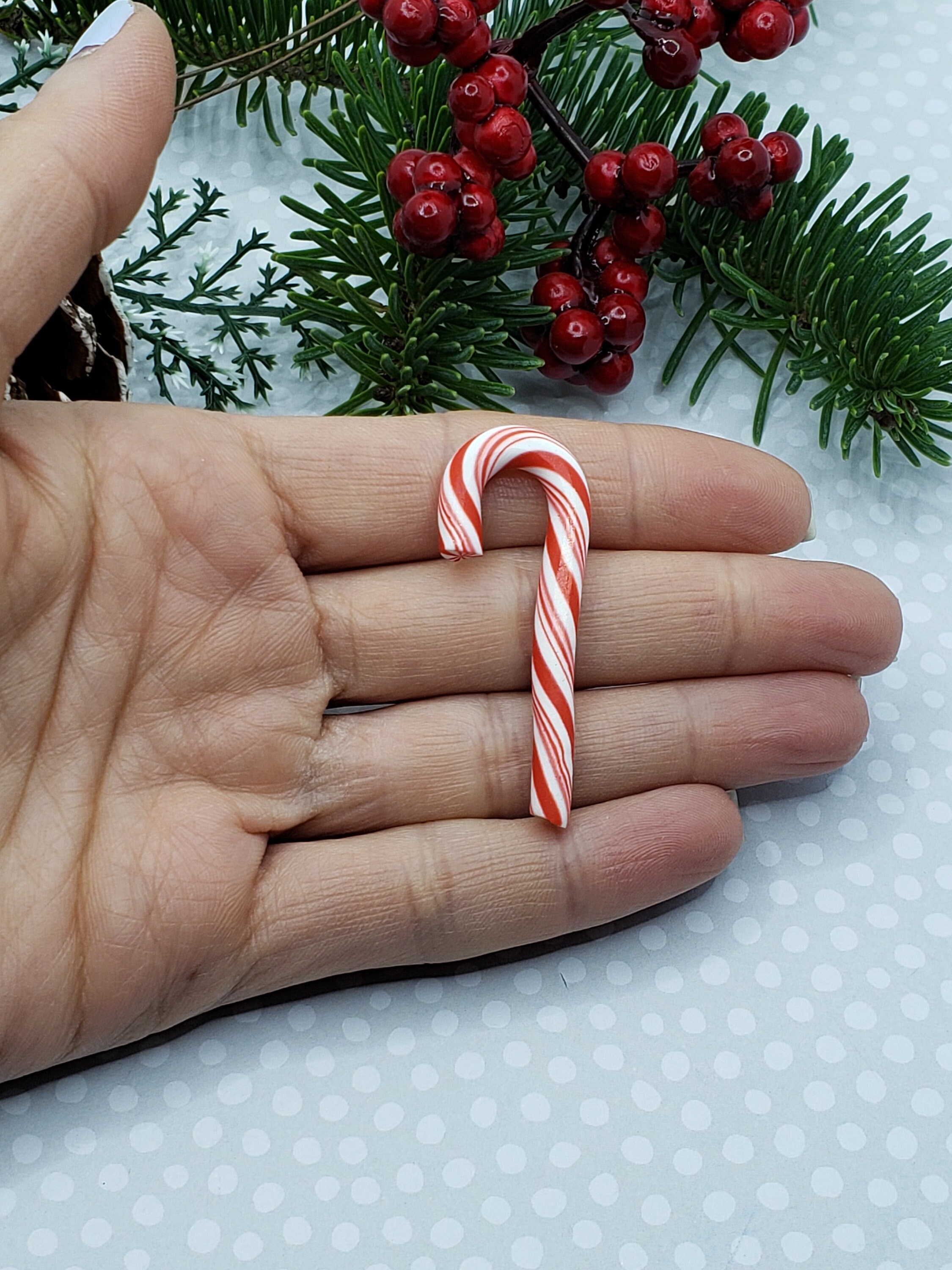 Red White Polymer Clay Candy Canes Fake Christmas Candy Cane Etsy