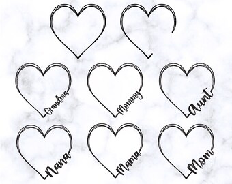 Hart SVG Bundel Hart SVG Moederdag SVG Bundel Moeder Svg Tante svg Nana svg Handgetekende Hart svg Cricut gesneden bestand Silhouet gesneden bestand dxf