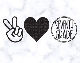 Peace Love Seventh Grade SVG Peace Love SVG 7th Grade PNG Retro svg Back to School svg Cricut cut file Silhouette cut file dxf, jpg, eps pdf