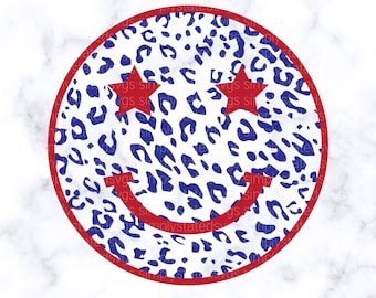 Leopard Patriotischer Smiley SVG 4 Juli Smiley SVG Leopard Print Smiley SVG Patriotisch png Stern Smiley Gesicht Cricut geschnitten Datei Silhouette geschnitten Datei