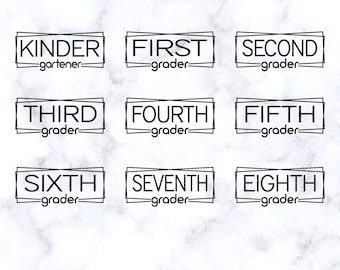 School Grade SVG Bundle Back to School SVG Kindergartener Grades 1 through 8 SVG Bundle Grade Level svg Cricut cut file Silhouette cut file