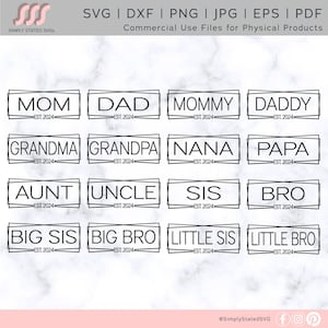 Familia Est 2024 SVG Paquete Mamá Papá Est 2024 SVG Anuncio de Embarazo SVG Paquete Cricut archivo de corte Silueta archivo de corte dxf jpg eps pdf