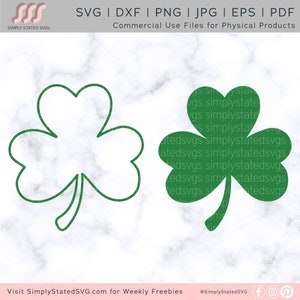 Trébol SVG, Esquema de trébol SVG, Sublimación de trébol, Trébol SVG, Día de San Patricio png, Archivo de corte de silueta, dxf, jpg, eps, pdf, png, svg