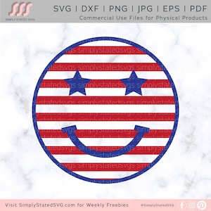 Patriotic Smiley SVG 4th of July SVG Memorial Day SVG Stripes Stars Smiley Face July 4th Smiley Face Cricut cut file Silhouette file dxf png