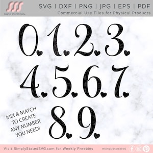 Numéros SVG Bundle Numéro avec coeur SVG Mix/Match Numbers Design pour Cricut Créez votre propre numéro d’anniversaire Silhouette Cricut numérique png dxf