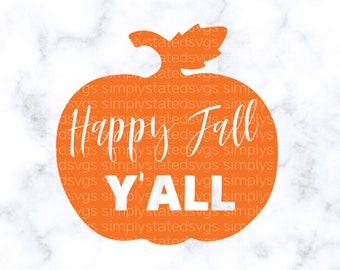 Happy Fall Y'All SVG Kürbis SVG Thanksgiving SVG Jack O'Lantern SVG Herbst svg Herbst png Cricut geschnitten Datei Silhouette geschnitten Datei dxf jpg eps pdf
