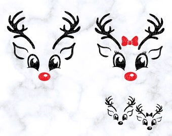 Christmas Reindeer Faces SVG Reindeer Face svg Boy Reindeer SVG Girl Reindeer SVG Holiday svg Cricut cut files Silhouette cut files dxf jpg