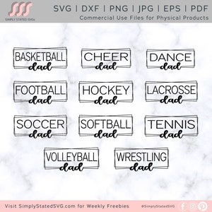 Esportes Pai SVG Pacote Voleibol Pai SVG Hóquei Pai SVG Basquete Pai png Dança Pai jpg Torcer Pai svg Arquivos Cricut Silhueta dxf eps pdf