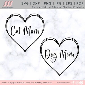 Chat maman SVG chien maman SVG chat maman coeur svg chien maman coeur SVG animal maman cadeau dessiné à la main coeur Cricut fichier coupé Silhouette dxf jpg eps pdf png svg
