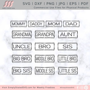 Pakiet SVG dla rodziny Est 2023 Pakiet SVG dla rodzin z ramkami Pakiet SVG dla dzieci Pakiet SVG dla rodziny Cricut plik do cięcia Plik do cięcia sylwetki dxf jpg eps pdf
