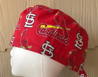St Louis Cardinals Scrub Cap *Last w/ solid tie- Cardinal on Bat Pattern - Surgery Cap Hat - Surgical Cap Hat - OR Cap Hat - Scrub Caps Hats