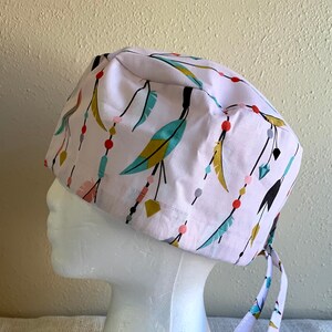Boho Feathers and Crystals Scrub Cap - Surgery Cap - Scrub Caps Hat - Surgical Cap Hat