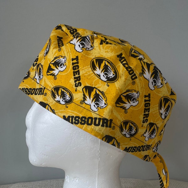 University of Missouri Scrub Cap - Tossed Logos Pattern, Surgery Cap, Scrub Hat, Scrub Caps, OR Cap, OR Hat, Surgical Cap, Surgical Hat