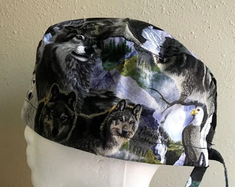 Wolves and Eagles Scrub Cap - Surgery Cap - Scrub Caps Hat - Surgical Cap Hat