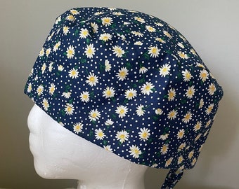 Daisies on Navy Scrub Cap* - Surgery Cap - Scrub Caps Hat - Surgical Cap Hat
