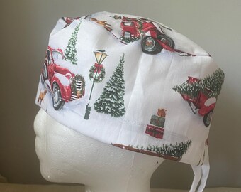 Christmas Red Trucks Scrub Cap - Surgery Cap - Scrub Caps Hat - Surgical Cap Hat