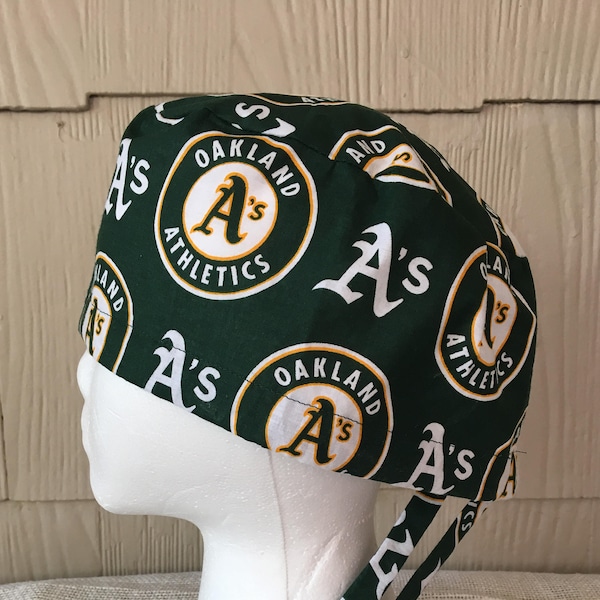 Oakland A's Athletics Scrub Cap *All made with solid green tie, last 2 with solid green top - Surgery Cap Hat - OR Cap Hat- Surgical Cap Hat