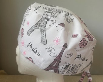 Paris themed Scrub Cap *Last with white tie - Surgery Cap - Scrub Caps Hat - Surgical Cap Hat