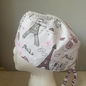 Paris themed Scrub Cap *Last with white tie - Surgery Cap - Scrub Caps Hat - Surgical Cap Hat