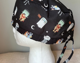 Bluey and Bingo Halloween Scrub Cap *Last made with black tie - Surgery Surgical OR Hat