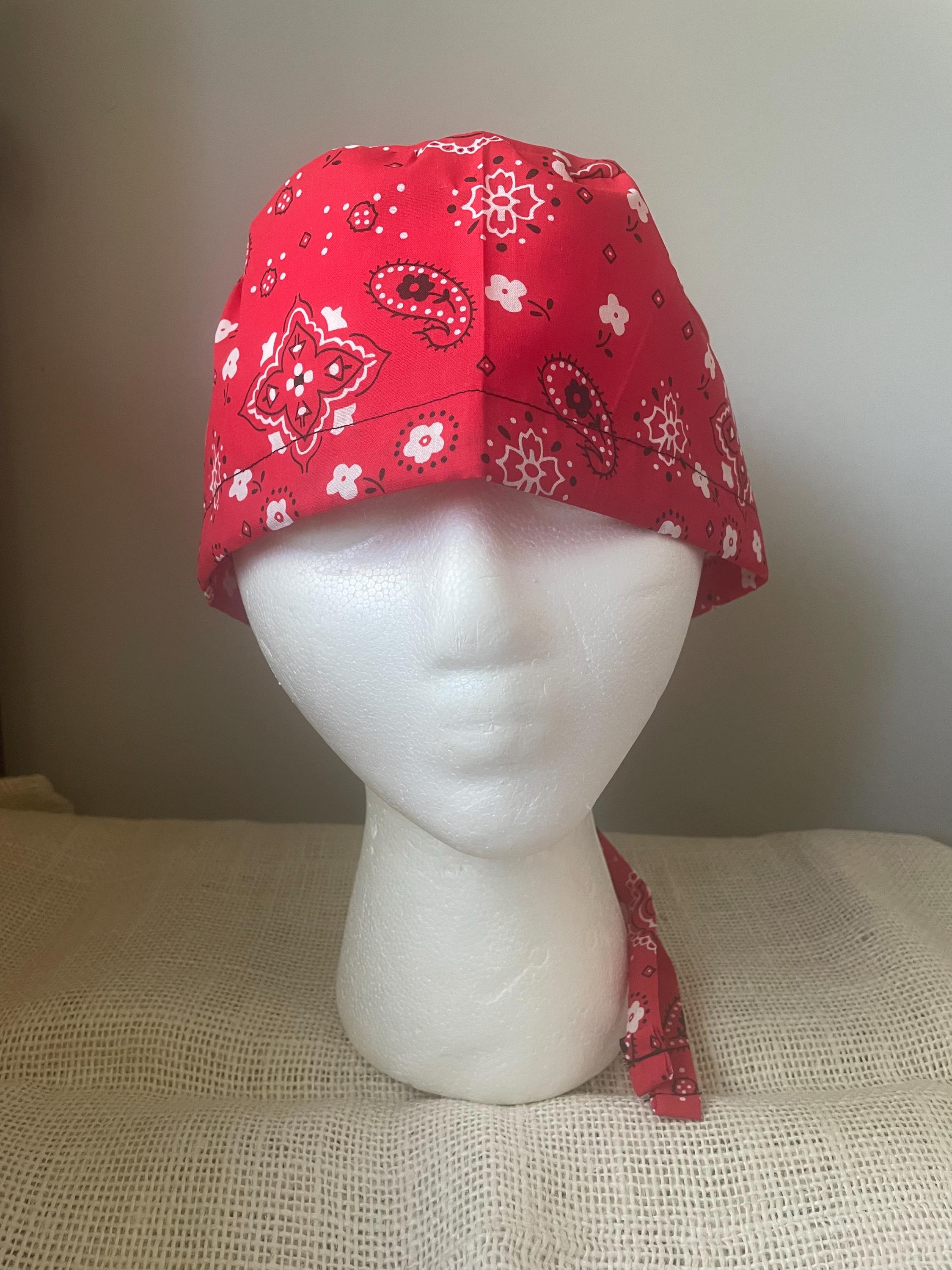 Red Bandana Scrub Cap *last With Black Tie - Surgery Cap