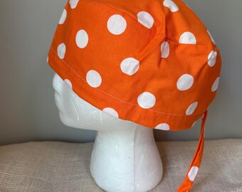 Orange Polka Dots Scrub Cap - Surgery Cap - Scrub Caps Hat - Surgical Cap Hat