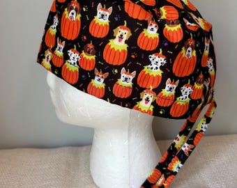 Pumpkin Puppies and Dog Scrub Cap - Surgery Cap - Scrub Caps Hat - Surgical Cap Hat