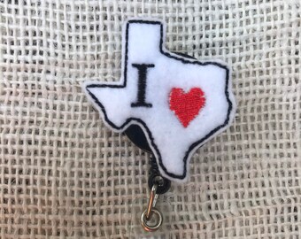 I Heart Texas Badge Reel - I Love Texas - ID Badge Reel - Uchwyt na identyfikator - Uchwyt na identyfikator ze smyczą - Medyczny - Biznesowy - Nauczyciel