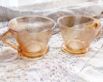 Etched Peach Toned Carnival Glass Cups