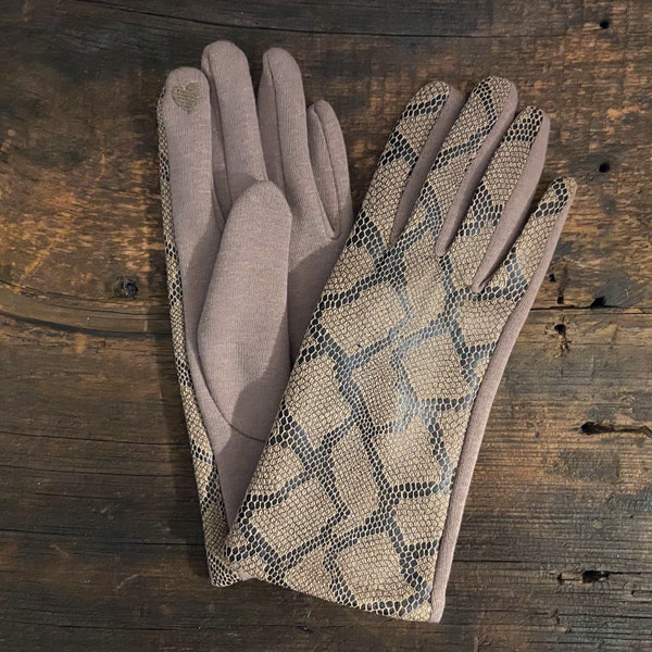 Tan Snake Skin Patterned Gloves