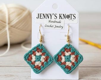 Crochet, Granny Square, Crochet Earrings.